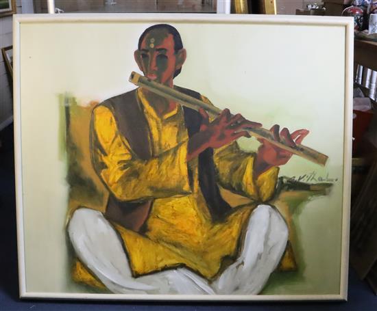 B. Vithal (Indian 1935-1992) The Flute Player 35 x 41.5in.